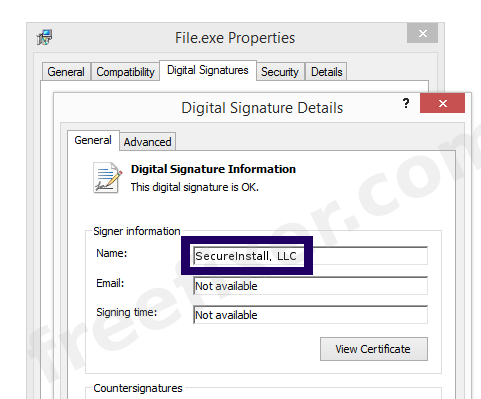 Screenshot of the SecureInstall, LLC certificate